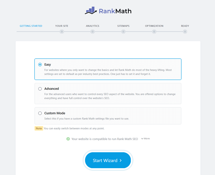 Rank Math's setup wizard