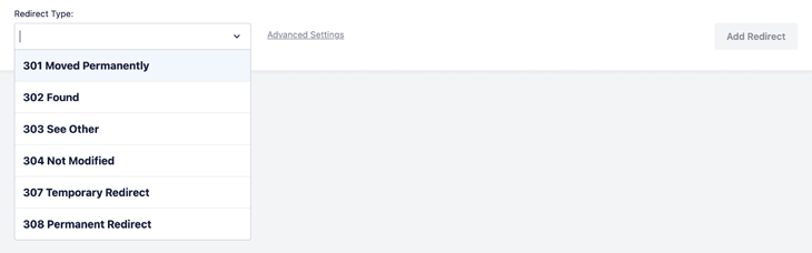 Choosing redirect type in All in One SEO