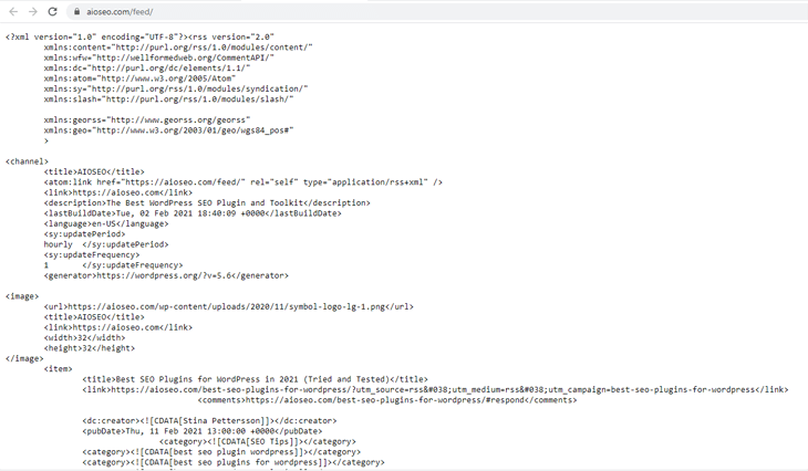 RSS XML text file of All in One SEO's feed