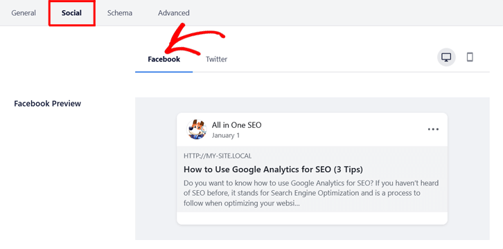 Setting Facebook thumbnail on individual posts and pages in AIOSEO