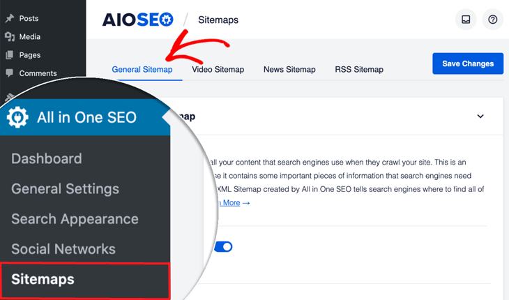 Sitemaps menu in All in One SEO