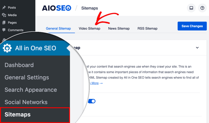 Video sitemap menu in All in One SEO