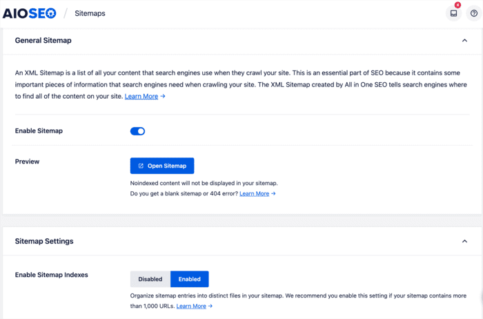 Add a sitemap by going to your AIOSEO settings then clicking on sitemap.