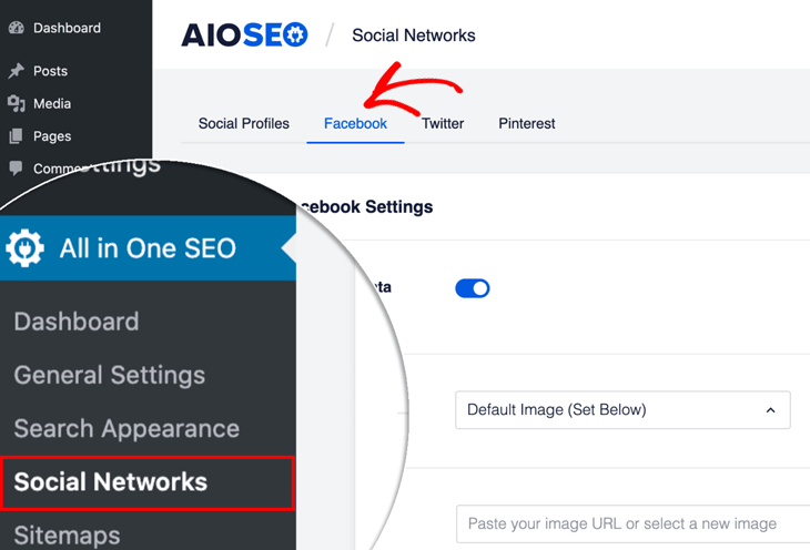 How to fix wrong Facebook thumbnail in WordPress - enable Facebook thumbnail settings in AIOSEO
