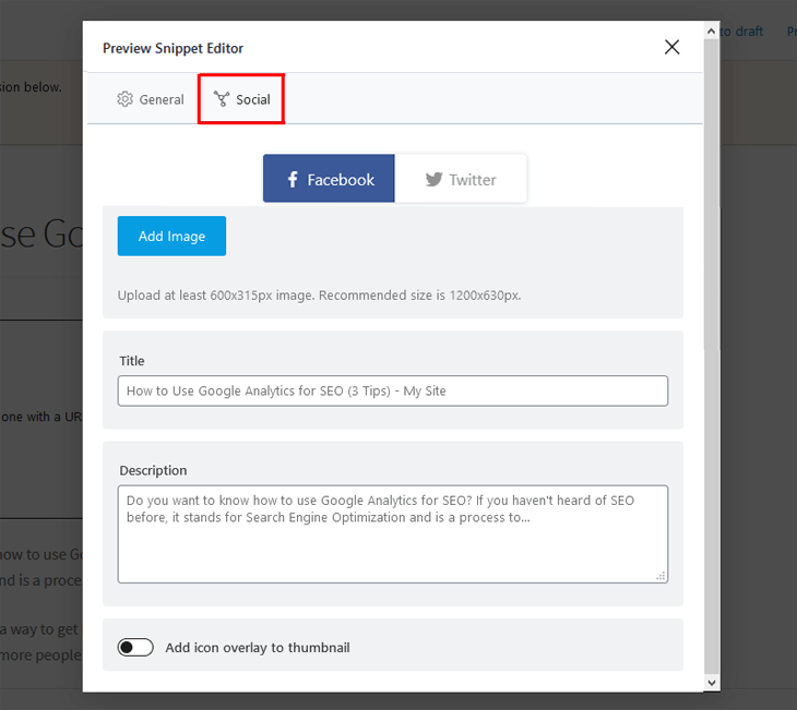 Social settings in Rank Math