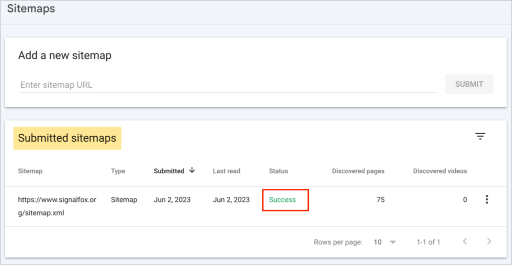 google search console submitted sitemaps list