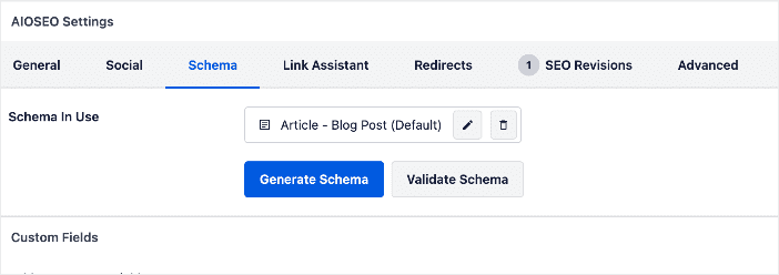 Schema tab in AIOSEO general settings