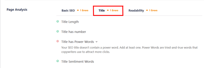 Analyzing the SEO title in All in One SEO 