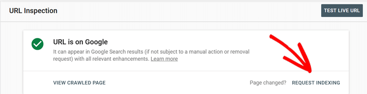 Request indexing in Google Search Console