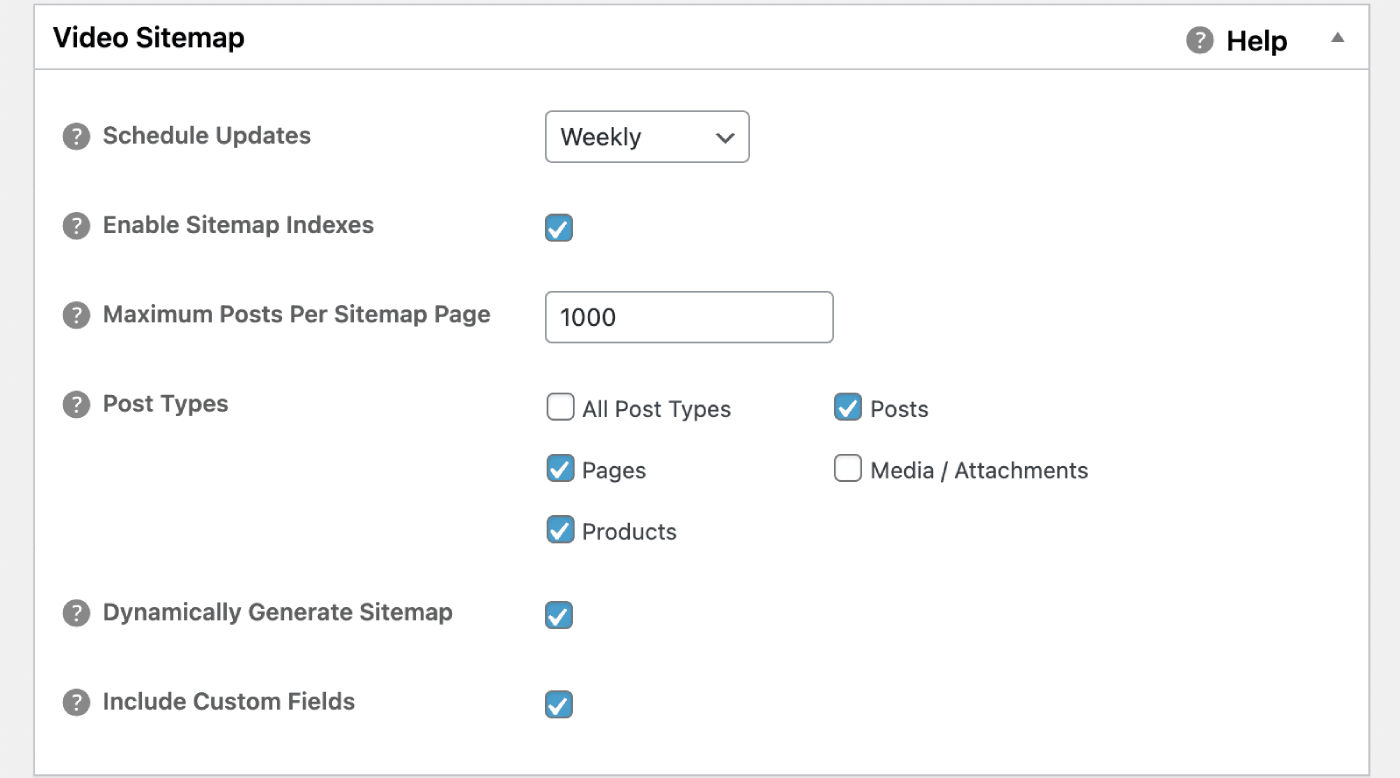 Video Sitemap settings in All in One SEO