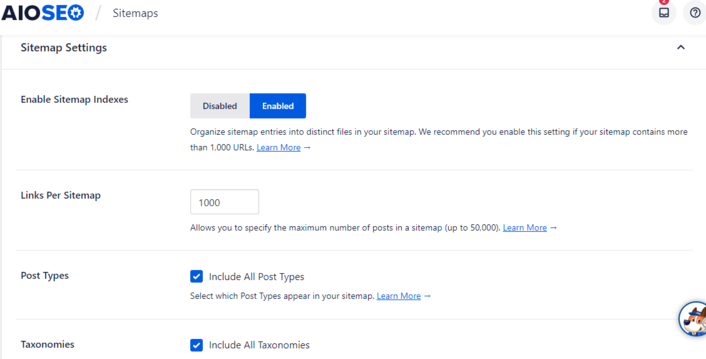 Adjust some sitemap settings in AIOSEO to improve your technical SEO.