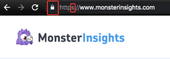 Example of encrypted website using https: MonterInsights