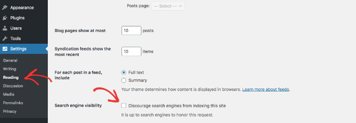 wordpress seo visibility settings