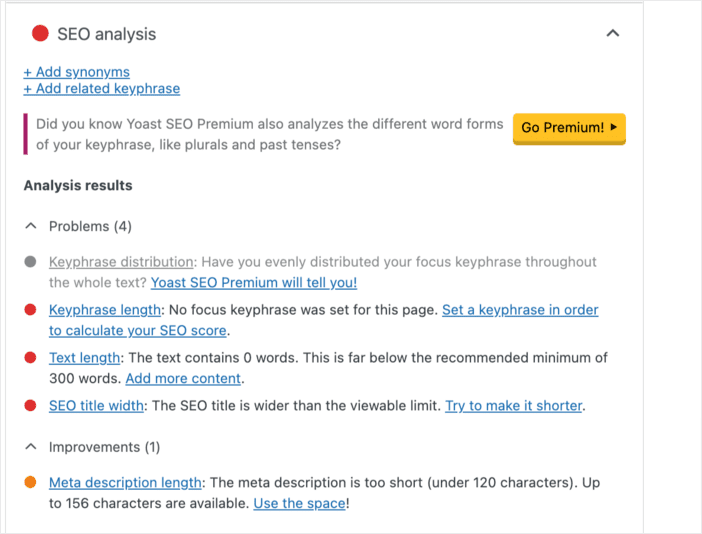 SEO analysis in Yoast SEO